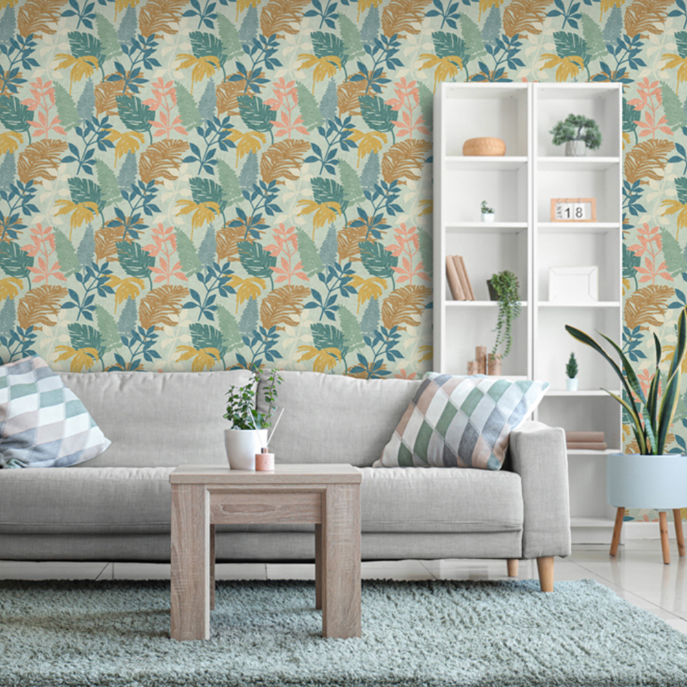 Arthouse Fun Leaf Blue Multicolour Wallpaper Image 3