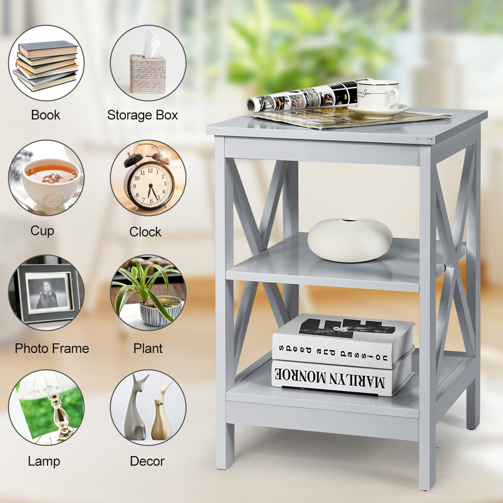 Costway Grey 3 Tier Wooden Side Table Image 4