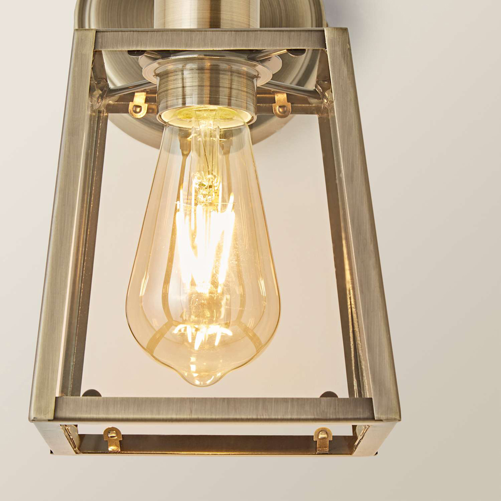 ValueLights Susie Lantern Shade Antique Brass Glass Wall Light with Bulb Image 3