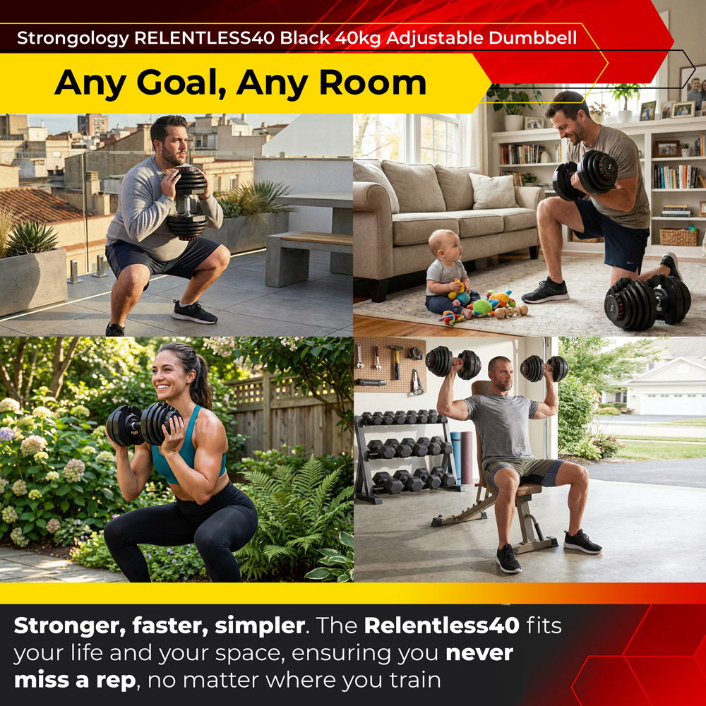 Strongology Home Fitness Black Adjustable Dumbbell 5kg to 40kg 2 Pack Image 3