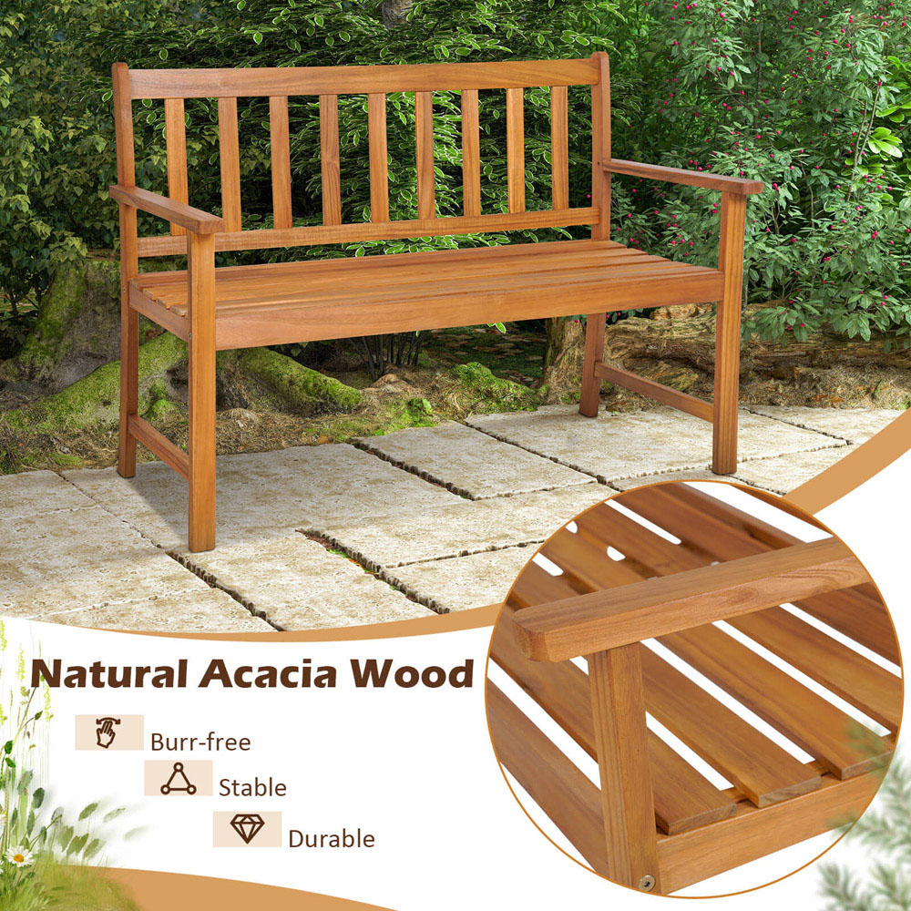 Costway 2 Seater Wooden Patio Bench with Armrests Image 5
