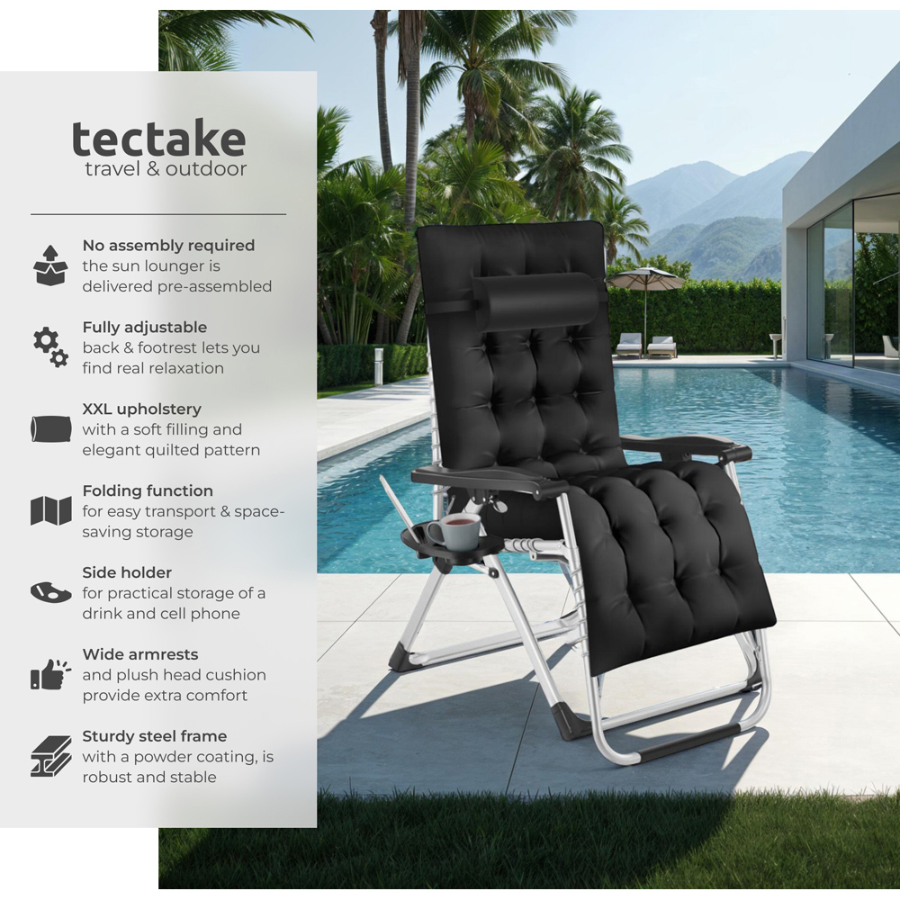 tectake Cloud Black Zero Gravity Foldable Sun Lounger Image 6