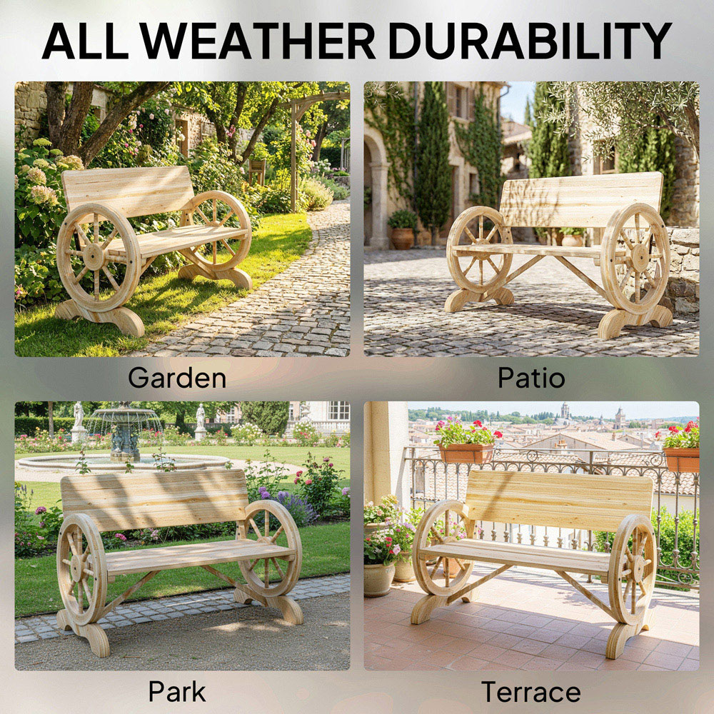 Outsunny 2 Seater Natural Wooden Garden Bench with High Back Image 5