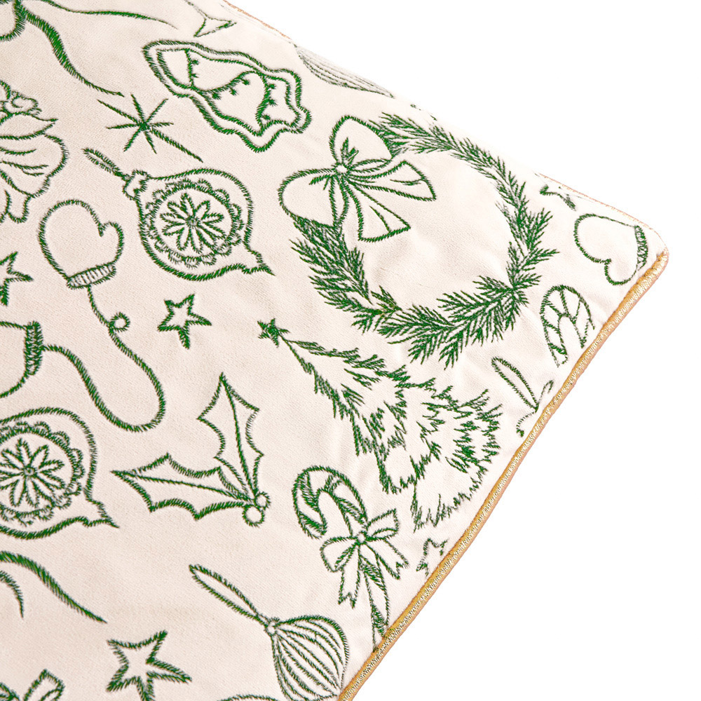 Furn Merry Christmas Ecru and Dark Green Velvet Cushion 45 x 45cm Image 4