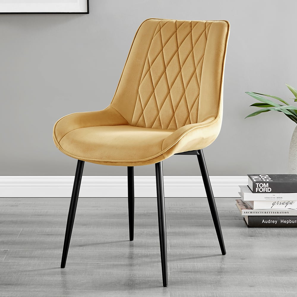 Furniturebox Elissa Cesano Marble Effect 2 Seater Round Dining Set White Mustard and Black Image 3