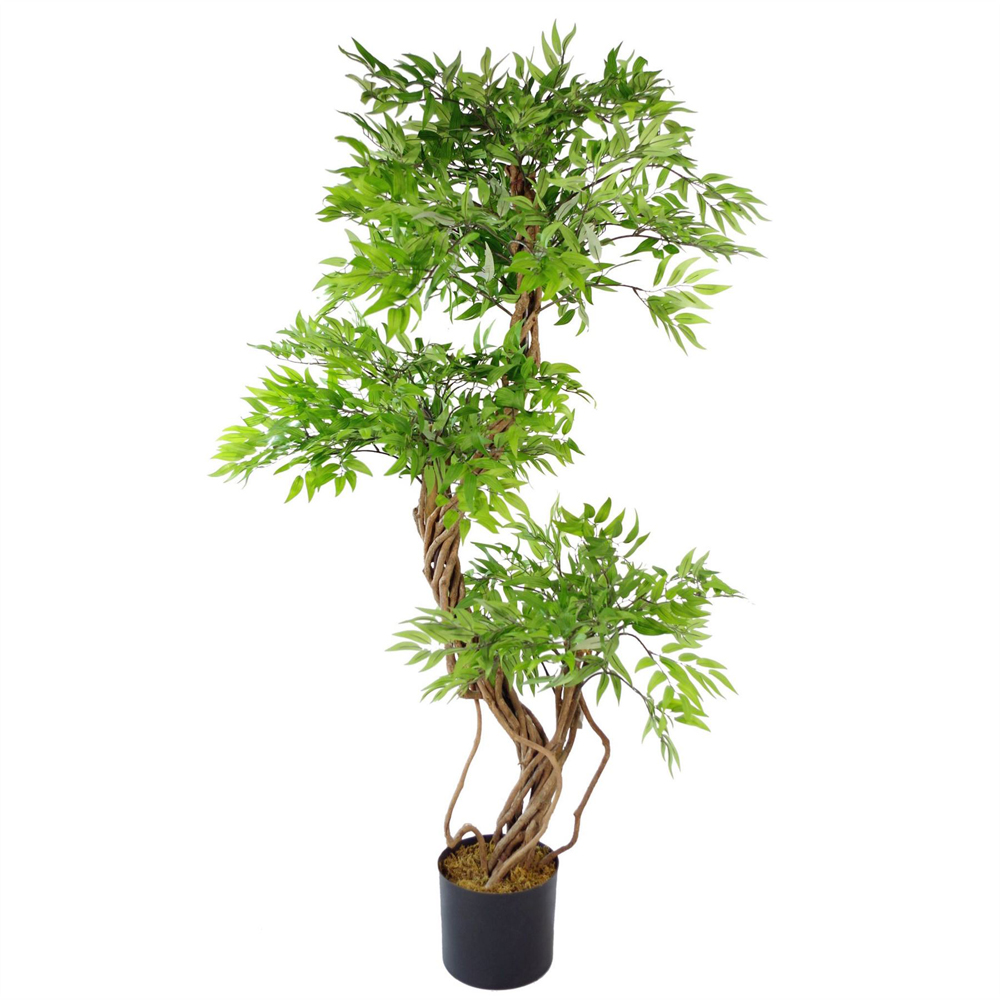 Leaf Japanese Fruticosa Ficus Artificial Tree in Plastic Pot 4.5ft Image 1