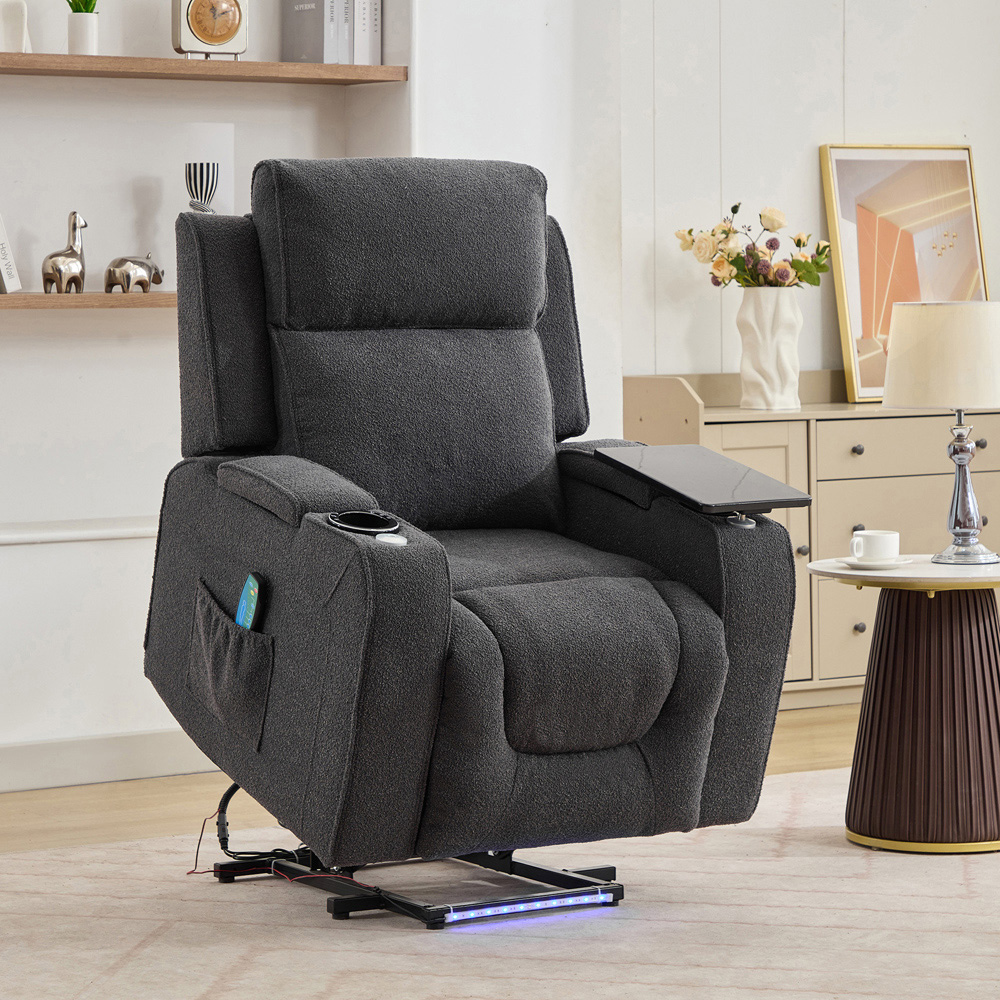 Artemis Home Cowley Dark Grey Boucle Massage and Heat Electric Riser Recliner Chair Image 9