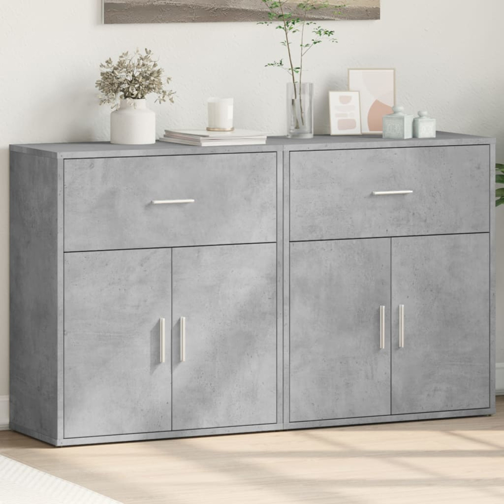vidaXL 2 Door Single Drawer Concrete Grey Sideboard 2 Pack Image 1