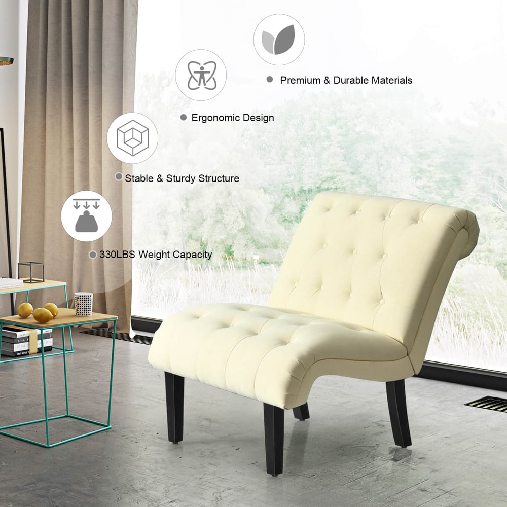 Costway Beige Button Tufted Linen Upholstered Accent Chair Image 8