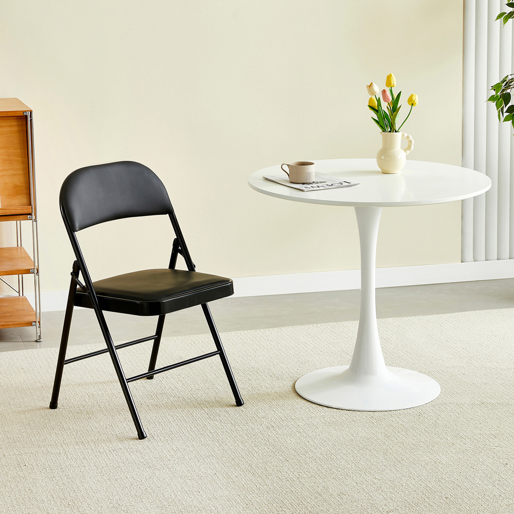 Black Padded Folding Metal Dining Chairs Image 5