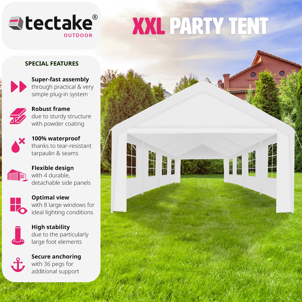tectake Mammut 8 x 4m White Weather and UV Resistant Panel Gazebo Image 6