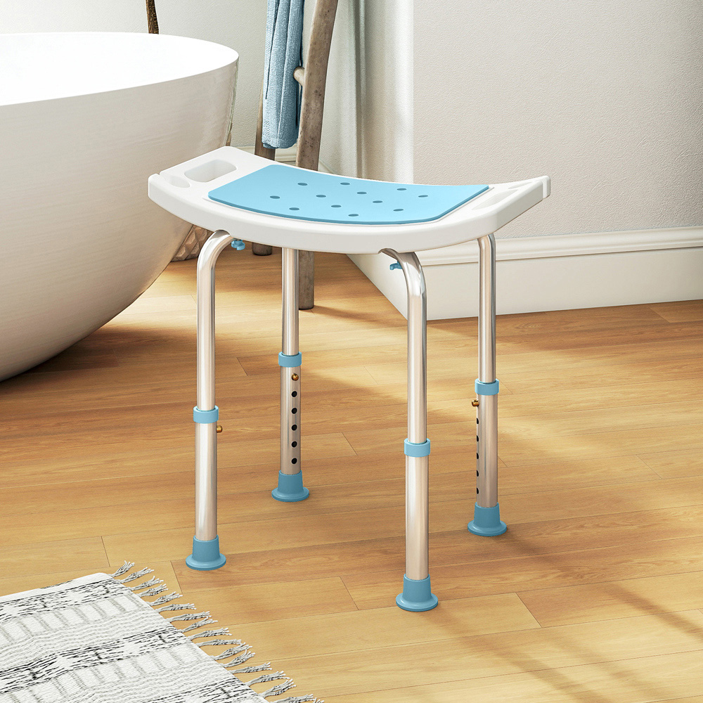 HOMCOM Turquoise Aluminium Height Adjustable Bath Stool with Shower Hole Image 2