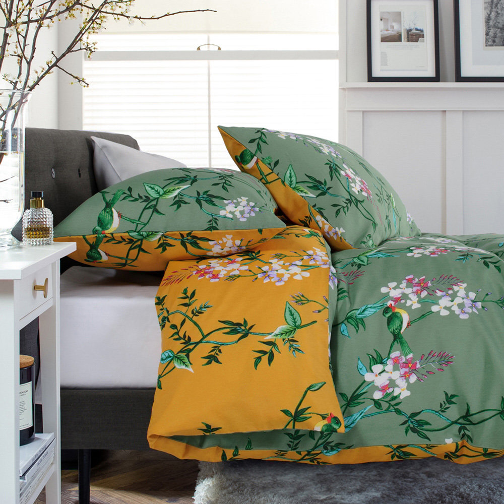 Deyongs Bird Garden Super King Size Sage and Gold Duvet Set Image 2