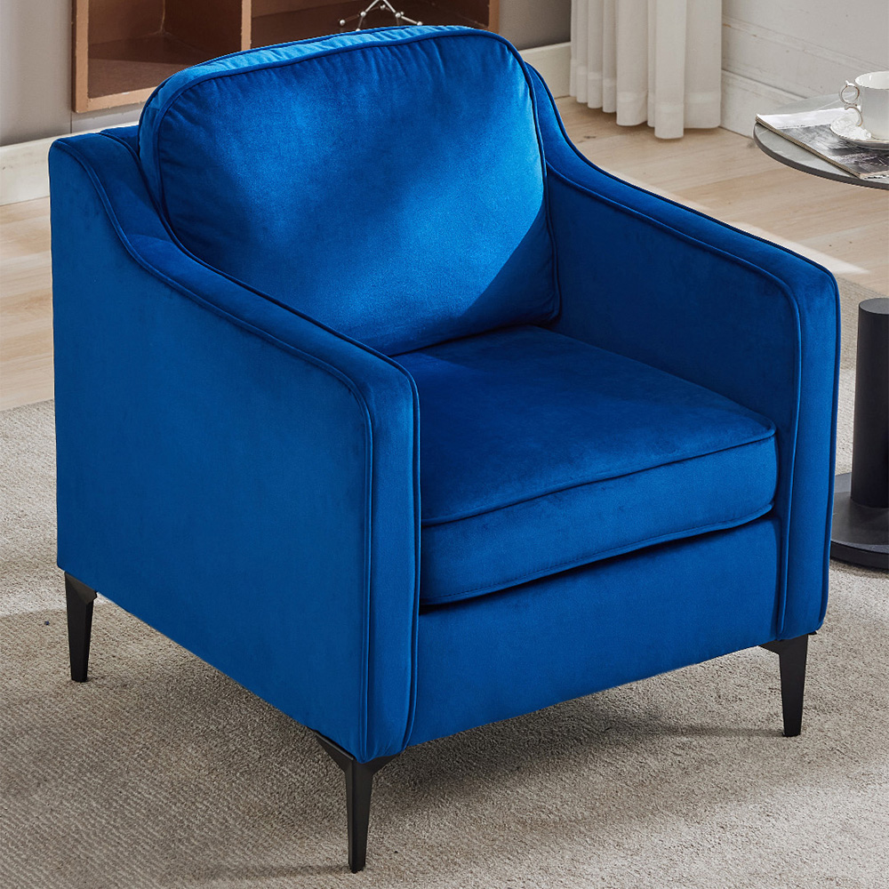 Living and Home Blue Linen Sofa Chair Image 8