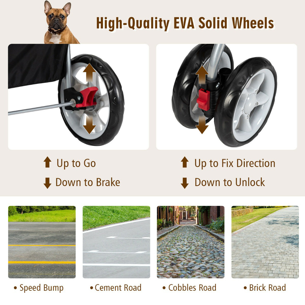Costway Beige Folding Pet Stroller with Wheels and Canopy Image 8