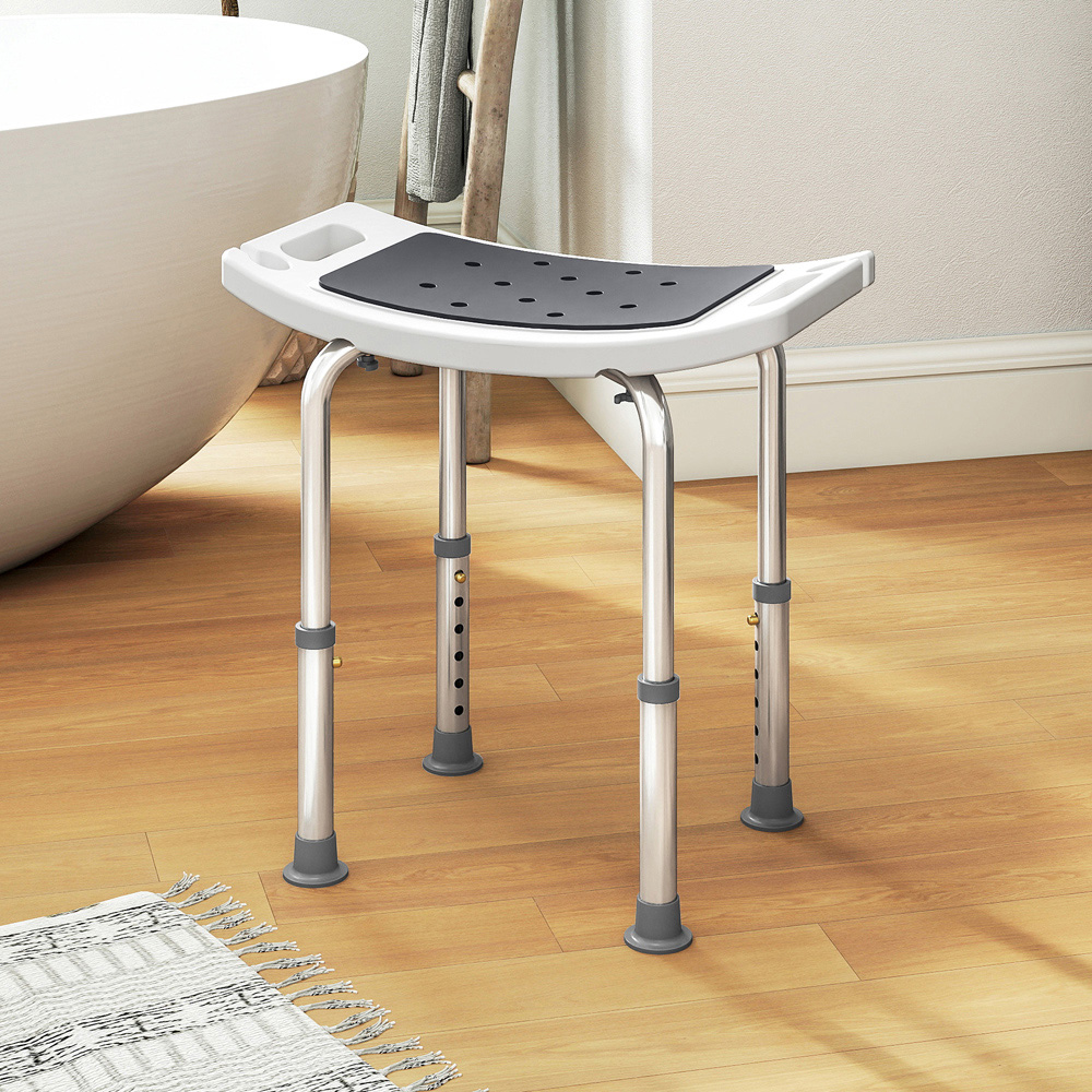 HOMCOM Grey Aluminium Height Adjustable Bath Stool with Shower Hole Image 2