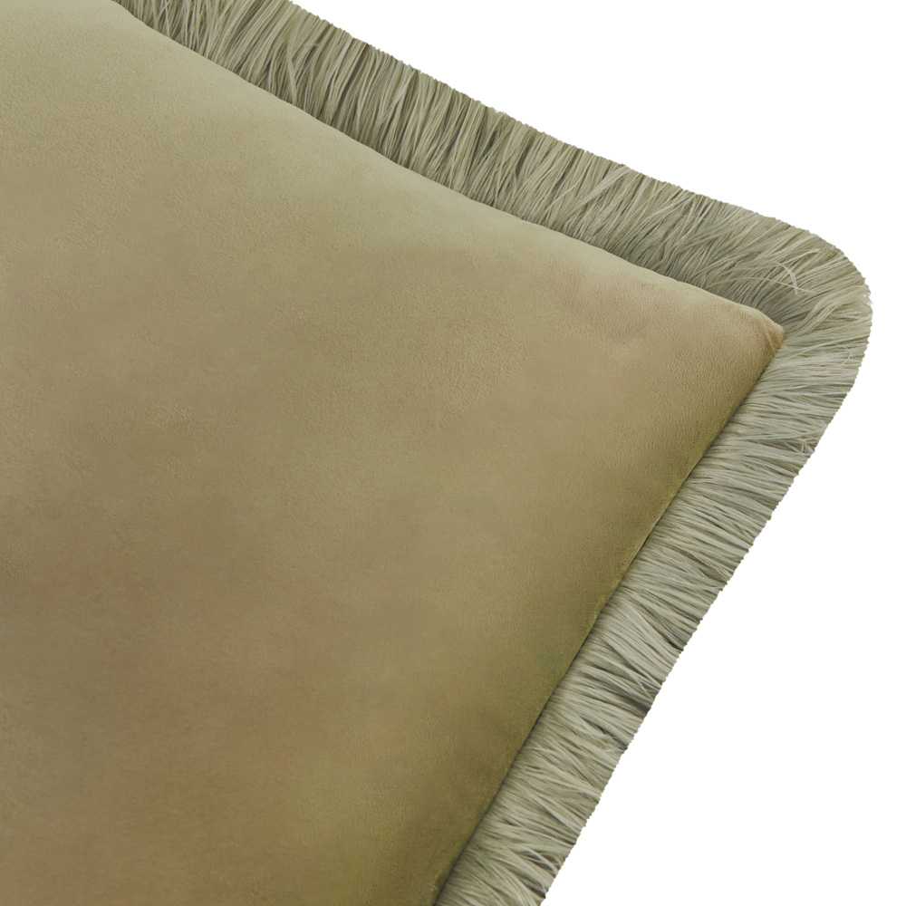 Furn Halo Fringed Sage and Green Velvet Cushion 50 x 50cm Image 2