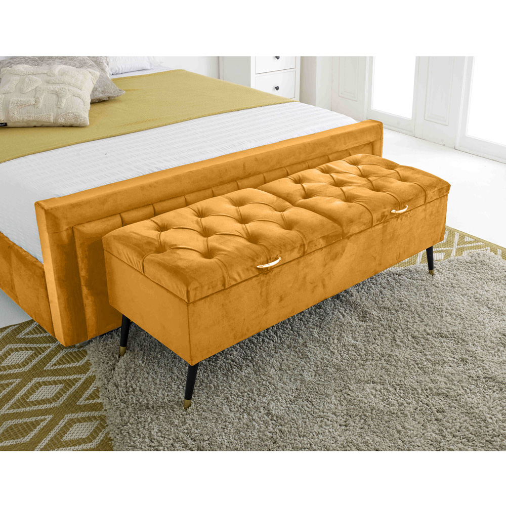 Eleganza Paloma King Size Mustard Plush Velvet Bed Frame with Headboard and Footboard Image 4