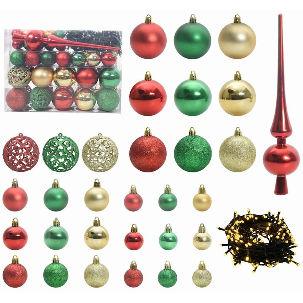 vidaXL Pre-Lit Multicolour Baubles Green Artificial Christmas Tree 4ft Image 3