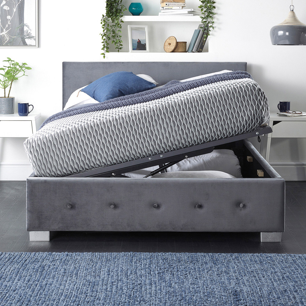 Aspire Small Double Grey Plush Velvet Side Opening Ottoman Storage Image 4