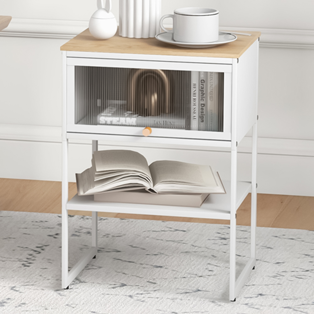 Costway Single Flip Up Door Single Shelf White Side Table Image 1