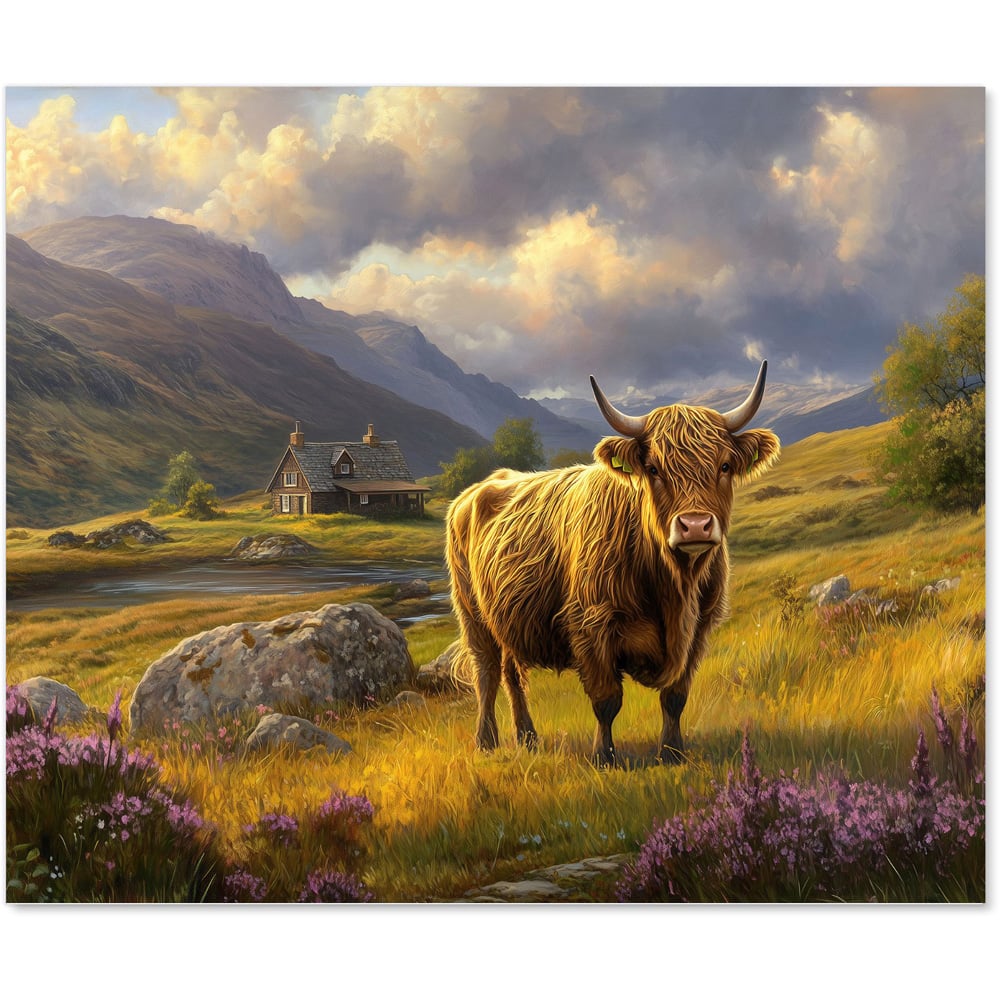 Warren Reed Designer Springtime Highland Cow Glass Kitchen Splashback 75 x 90cm Image 2