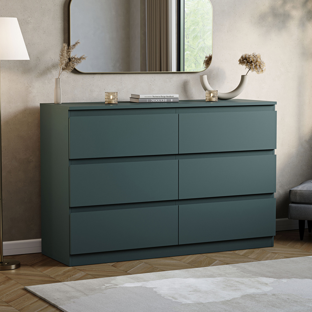 VIDA DESIGNS Denver Jasper Green 6 Drawer Bedside Table Image 5