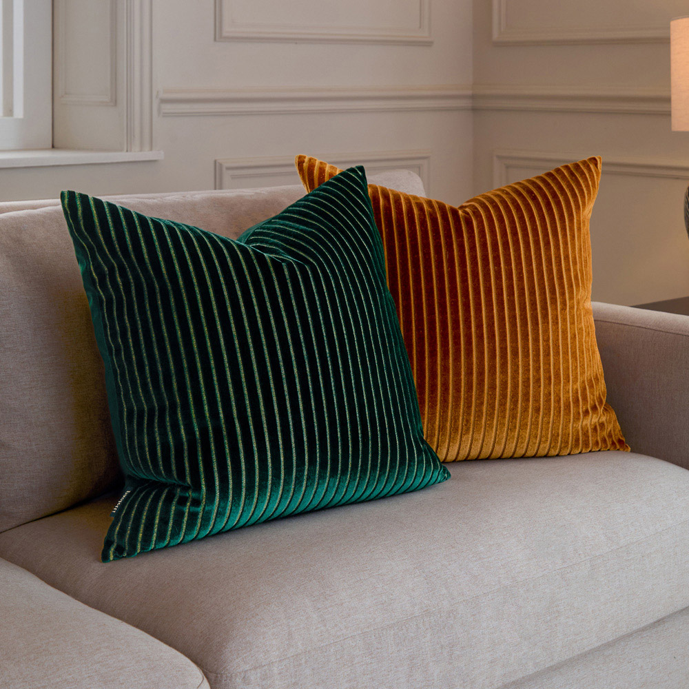 Paoletti Savoy Stripe Emerald Velvet Cushion 50 x 50cm Image 5