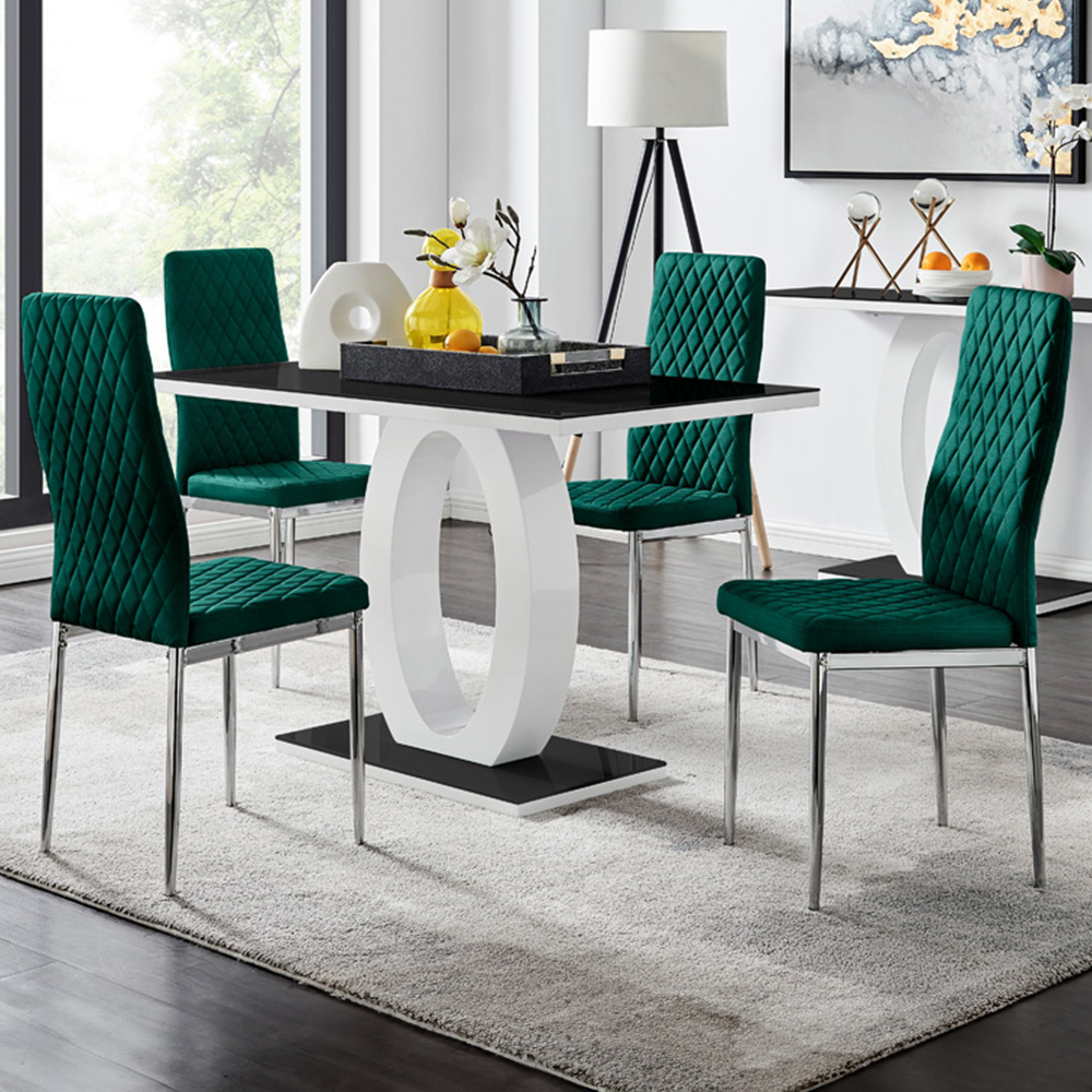 Furniturebox Lucia Valera 4 Seater Dining Set Black Gloss Green and Chrome Image 1