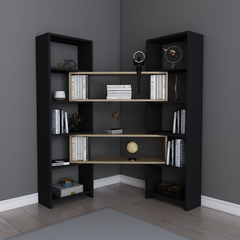 Decorotika Poyraz 8 Shelf Black Oud Oak Bookcase Image 5