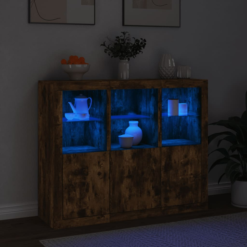 vidaXL 3 Door 6 Shelf Smoked Oak Sideboard with RGB LED Lights Image 3