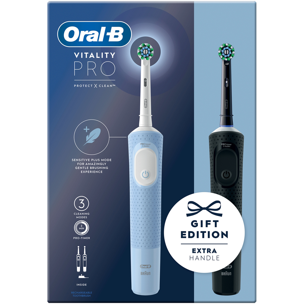 Oral-B Vitality Pro Black and Blue Electric Toothbrush 2 Pack Image 1