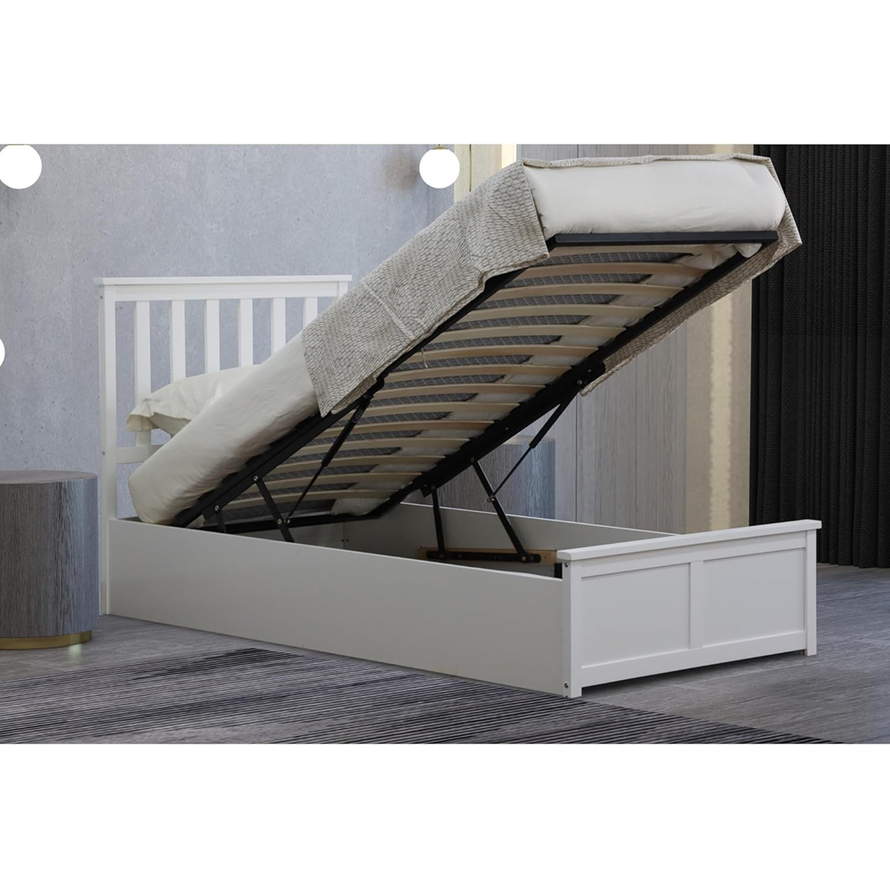 Home Treats Single White Wooden Ottoman Bed with Mattress Image 8