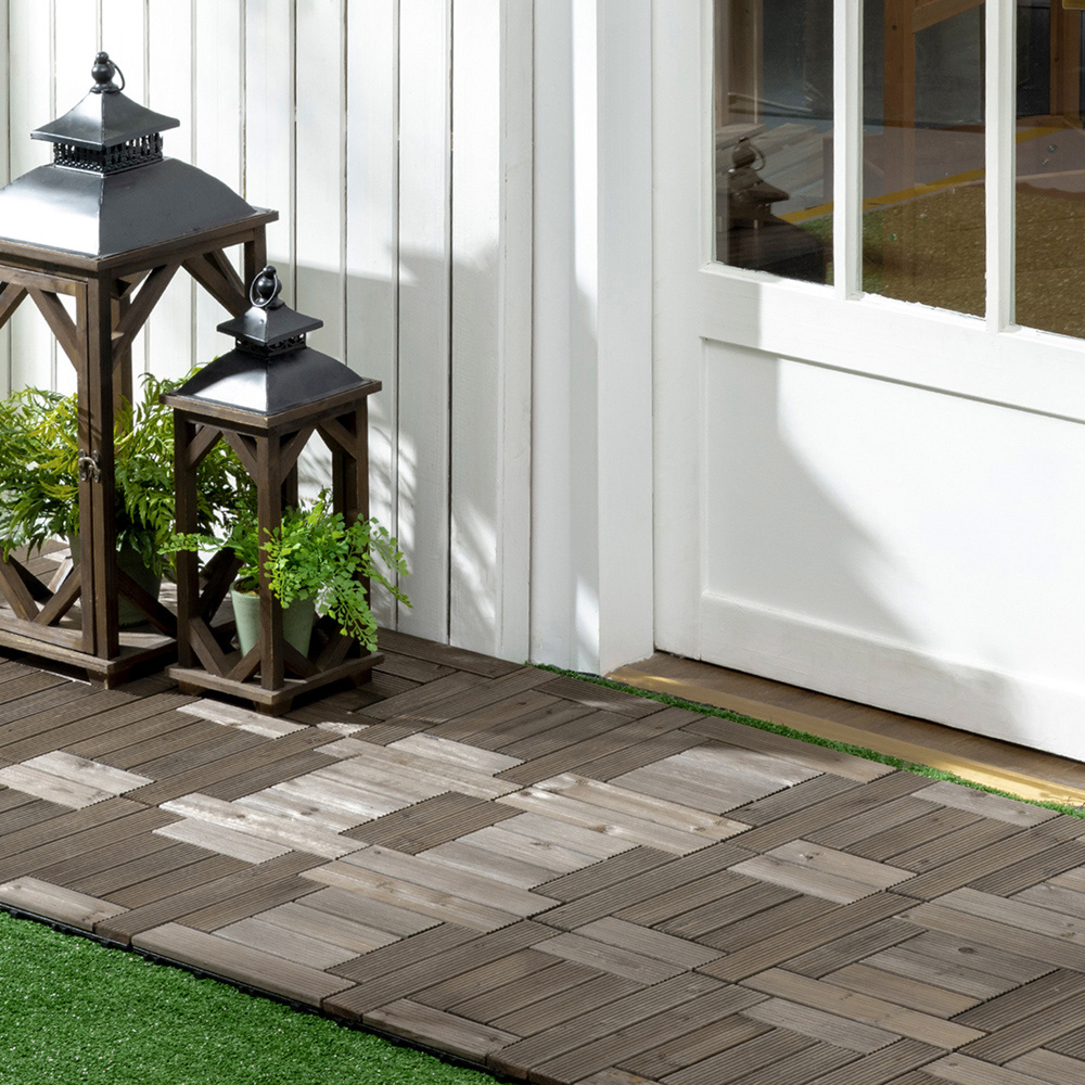 Outsunny Charcoal Grey Wooden Interlocking Deck Tiles 30 x 30cm 27 Pack Image 2