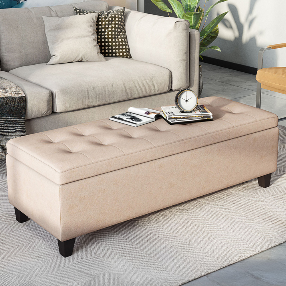 HOMCOM Beige Linen Tufted Bed End Ottoman Bench Image 1