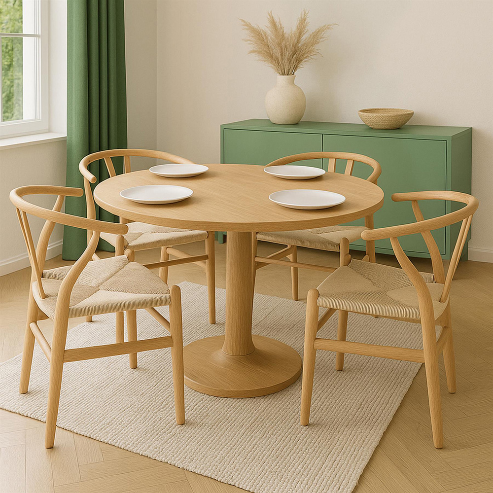 Nicholas Winter Set of 4 Natural Woven Rope Beech Wooden Wishbone Dining Chair Image 3