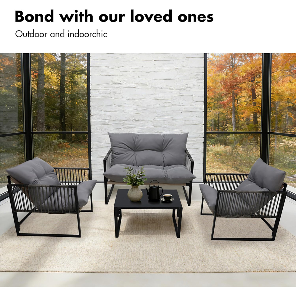 Alivio 4 Seater Grey Garden Sofa Chair Set with Cushions and Coffee Table Image 6