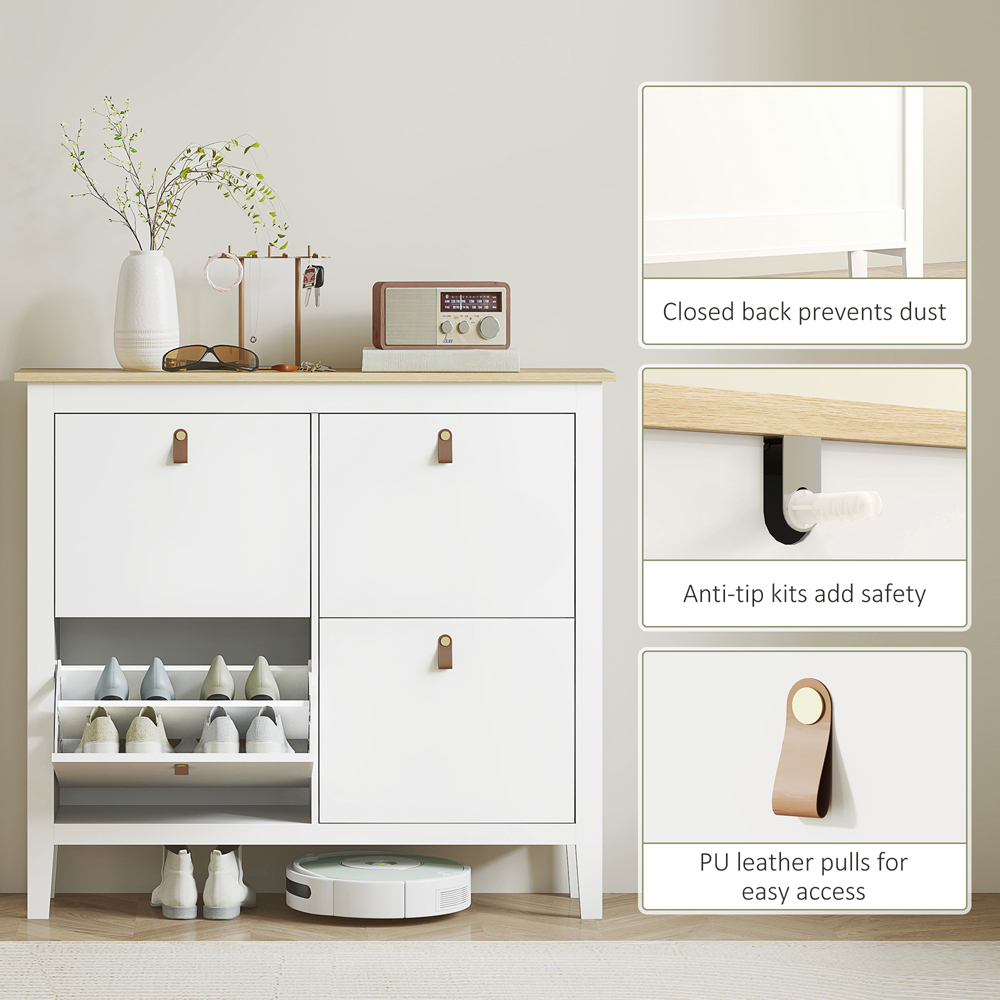 HOMCOM 4 Flip Down Drawer White Shoe Cabinet Image 7
