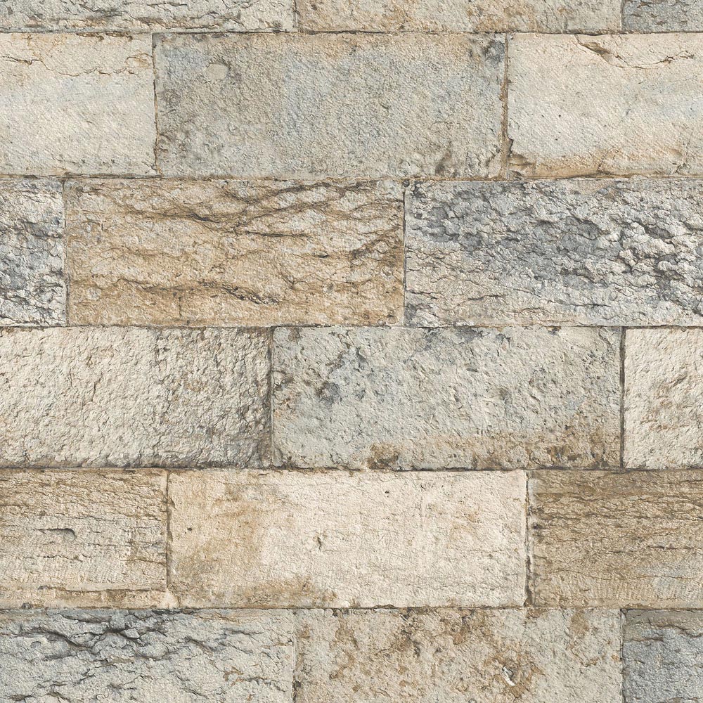 Galerie Organic Textures Stone Bricks Grey and Ochre Wallpaper Image 1