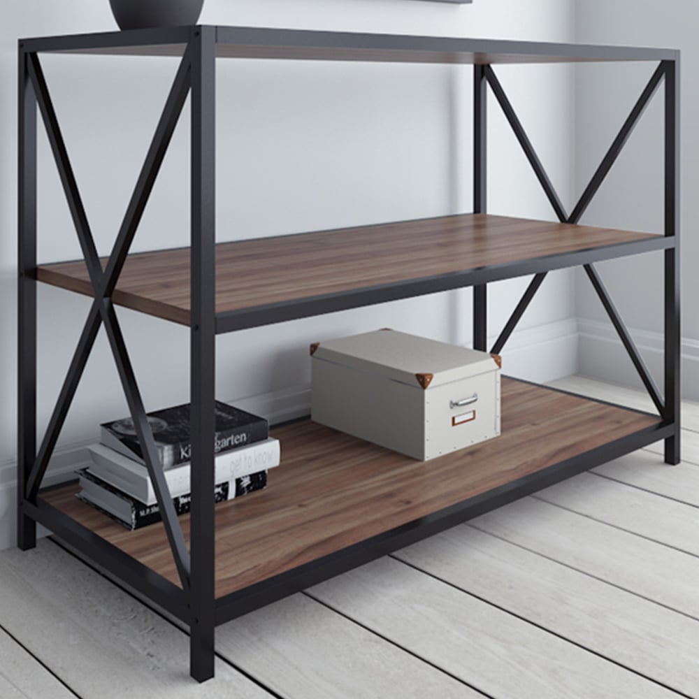 Decorotika Xena 2 Shelf Walnut and Black TV Unit Image 1