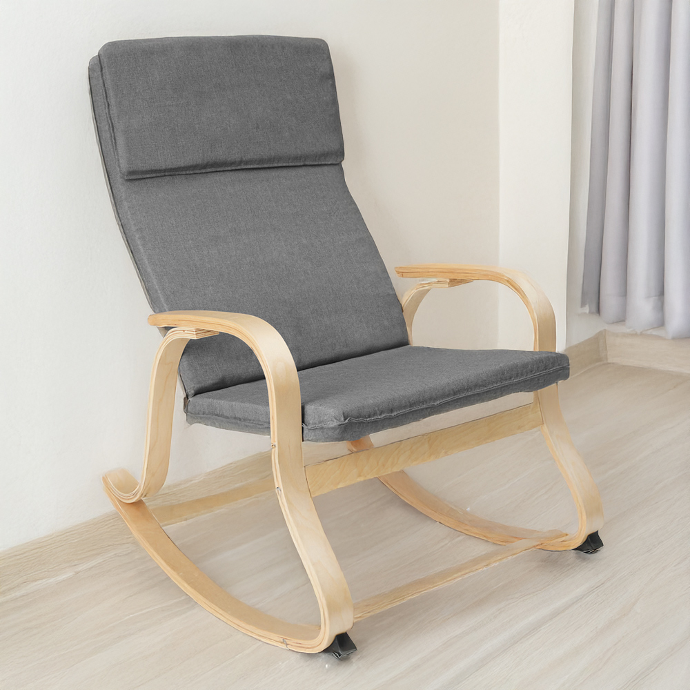 tectake Roca Light Grey Rocking Chair with Armrest Image 1