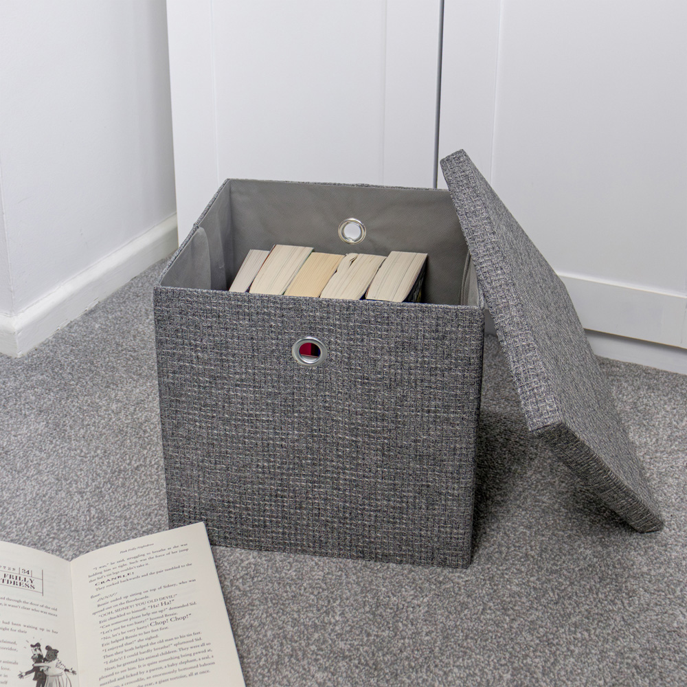 JVL Chroma Grey Foldable Cube Organiser Box with Lid Image 7