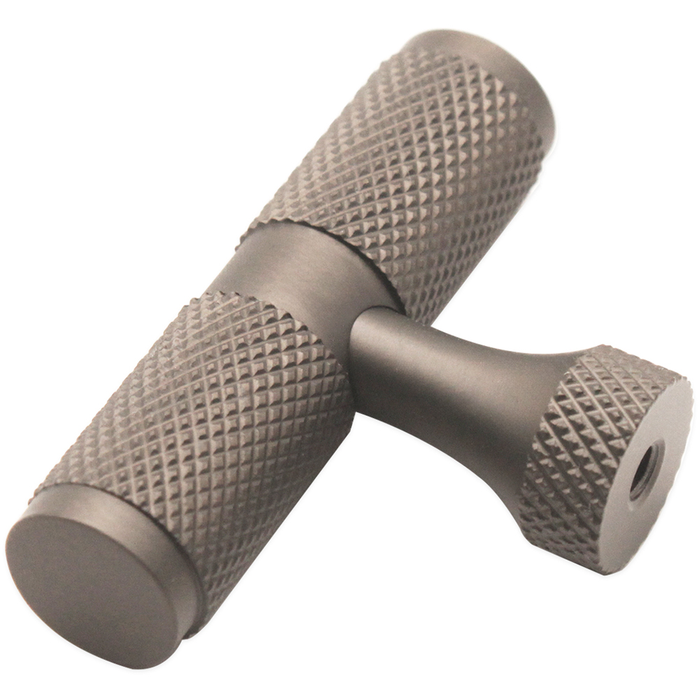 Spira Brass Gunmetal Grey Knurled T-Bar Pull Cupboard Handle Image 3