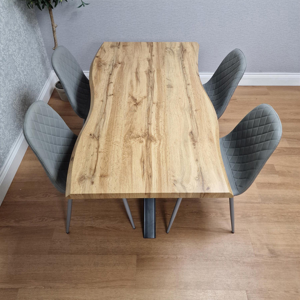 Portland 4 Seater Gem Pattern Faux Leather Wooden Tabletop Dining Set Grey Image 4