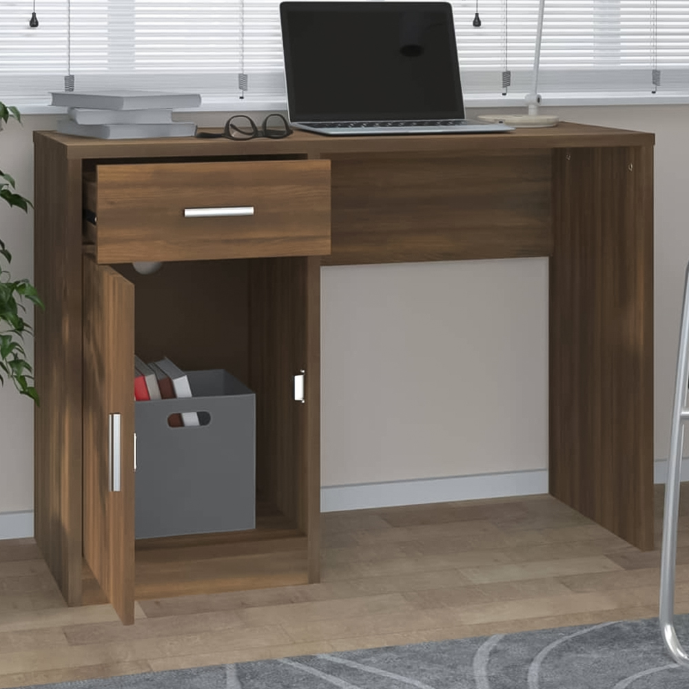 vidaXL Single Door Single Drawer Computer Desk Brown Image 1