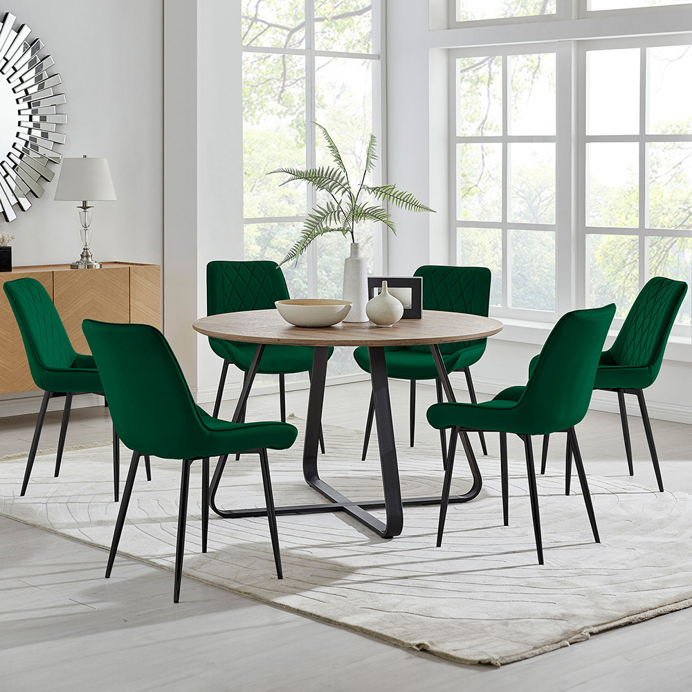 Furniturebox Fira Cesano Wood Effect 6 Seater Round Dining Set Brown and Green Image 1