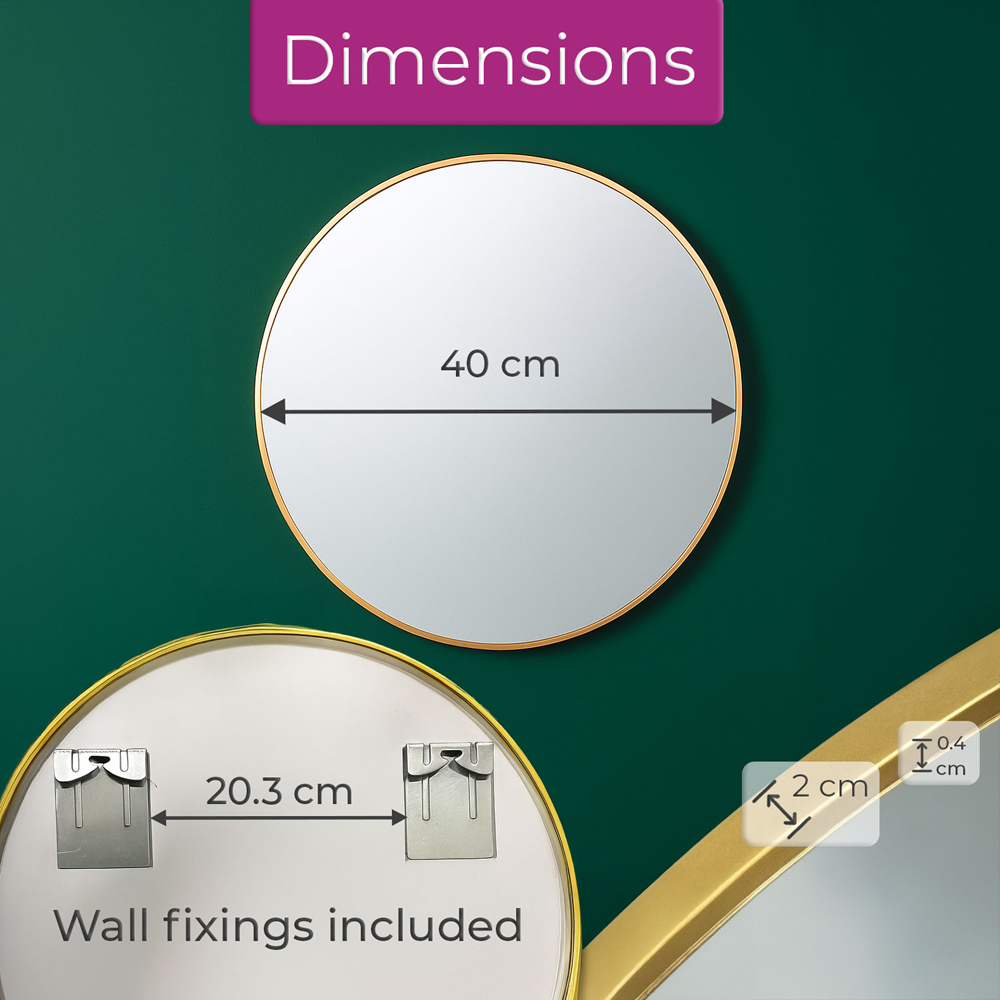 Neo Gold Metal Frame Anti-Rust Wall Mounted Round Mirror 40cm Image 7