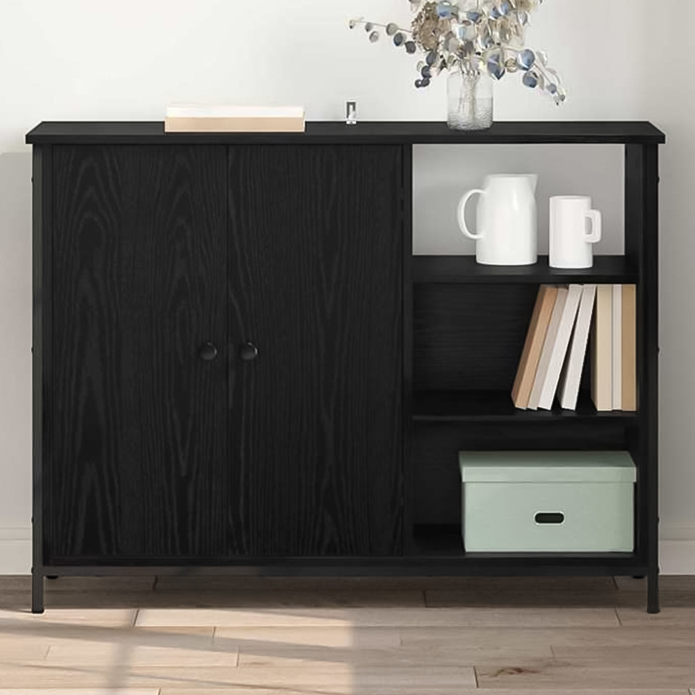 vidaXL 2 Door 3 Shelf Black Oak Sideboard Image 1