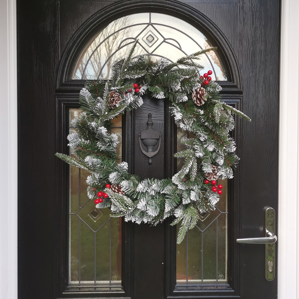 Premier New Jersey Snowy Tips Christmas Wreath with Berries and Cone 50cm Image 7