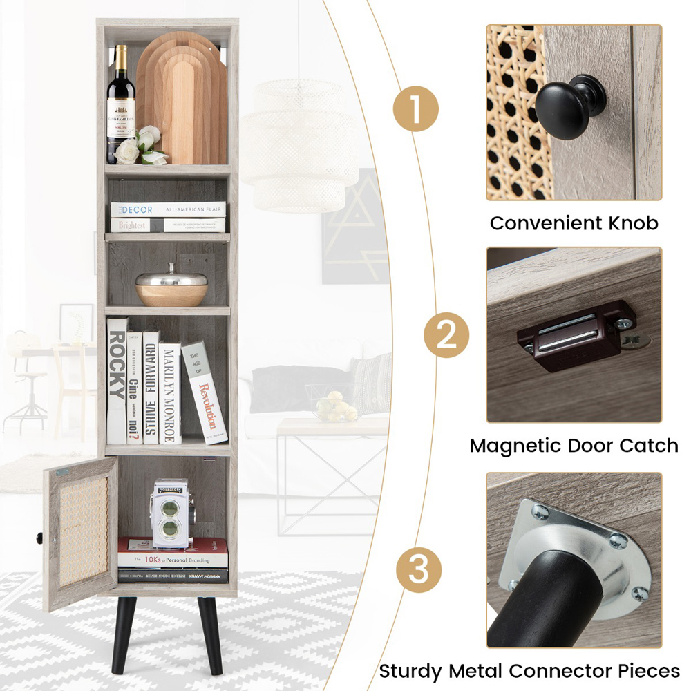 Costway Single Door 4 Shelf Grey Slim Wooden Cabinet Image 6